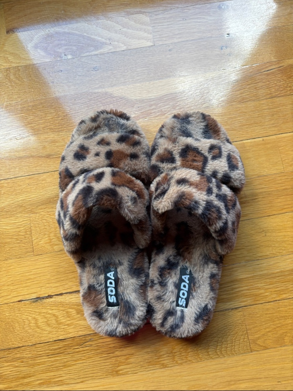 Soda Brown Leopard Fuzzy Slide Slippers